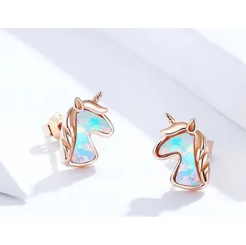 Náušnice Prosperk Náušnice stříbrné pecky jednorožec z opálu S2231