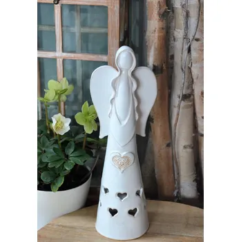 Keramický anděl zdobený srdcem 30 cm