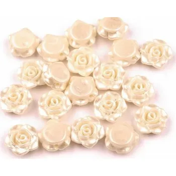 Dětské navlékací korálky Plastové voskové korálky / perly růžičky s průvlekem Ø13 mm perleť krémová20 ks