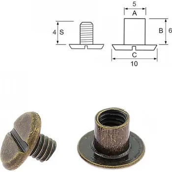 Nýt Pro Háčkování Nýt šroubovací 6 mm, Ø 5 mm staromosaz Počet: 1 ks