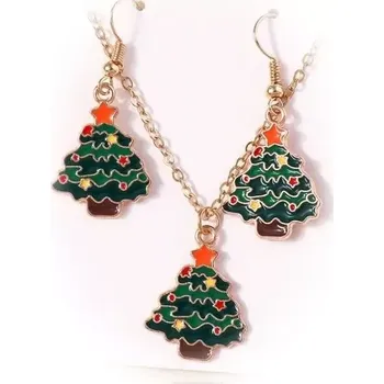 Vánoční dekorace Vánoční souprava - Vánoční stromek - smalt (náhrdelník + náušnice - stromeček)