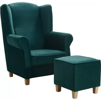 Křeslo Křeslo ušák AS s taburetem, zelená/přírodní (kronos 19)