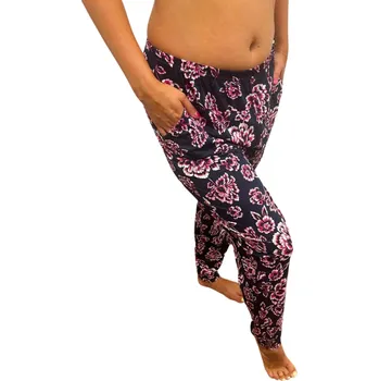 Dámské legíny NOVINKA- Dámské kalhoty typ legíny modré s růžovými květy
