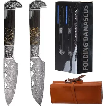 kapesní nůž 2x Damaškový outdoorový skladací nôž CO-32811 - Zlatá