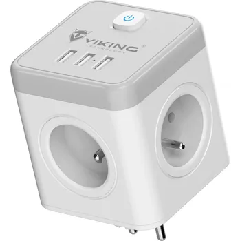 VIKING Síťový adaptér ACT43S Barva: Bílá Zásuvka s DC výstupy | Rozbočovač | 4x AC (230V) | 3x USB-A | Tlačítko ON/OFF