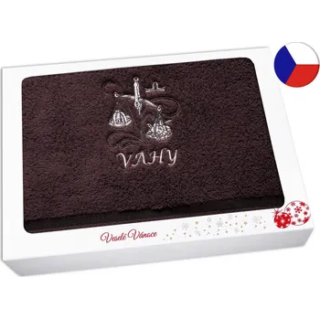 Vánoční dekorace Vánoční dárkové balení ručníku Znamení Váhy tmavě hnědá/hnědá