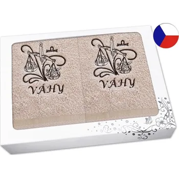 Ručník Luxusní dárková sada ručník + osuška Znamení Váhy béžová/hnědá