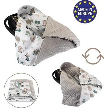 Dětská deka Bomimi Zavinovací deka do autosedačky minky pojízdná zoo, šedá xy