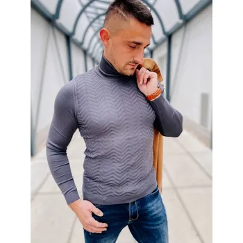Pánský svetr Elegantní šedý rolák s vroubky, VELIKOST 2XL