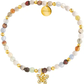 Náramek Pozlacený náramek z mosazi s acháty a zirkony - motýl - AR539-0343