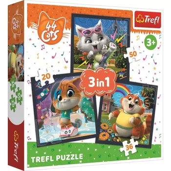 Puzzle TREFL 44 koček: Seznamte se s kočkami 3v1 20,36,50 dílků