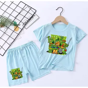 Želvy NINJA Letní pyžámko pro kluky - tričko + kraťásky s motivem "Želvy Ninja" - modré Motiv: RZSG121 modrá, Velikost: 120