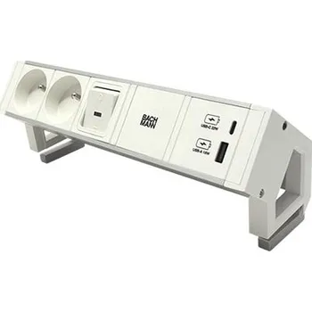 BACHMANN Systém DESK 2, 2x zásuvka CZ, zdroj 22W (USB A+C), vypínač, bílý/stříbrný + bílé moduly (937.410) - 19.07.0411