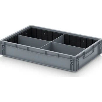 paleta Euro přepravka s příčnými a podélnými přepážkami 60 x 40 x 12 cm - Stříbrošedá - materiál: PP - EG GEF QLT 6412 HG