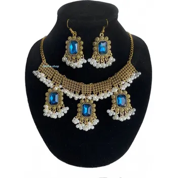 Náhrdelník Náhrdelník s náušnicemi set Asira v orientálním stylu - Modro-zelený