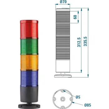 Maják Signalizační sloupek 4 barvy zábleskový TERMSL4B