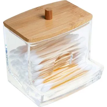 Akrylový zásobník na vatové tyčinky do uší, bambusové víčko