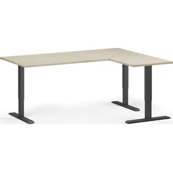 Psací stůl B2B Partner Rohový výškově nastavitelný stůl, 180x140 cm, 3 motory, L/P, černá podnož, dub přírodní