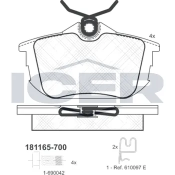 Brzdová destička Sada brzdových destiček, kotoučová brzda ICER 181165-700