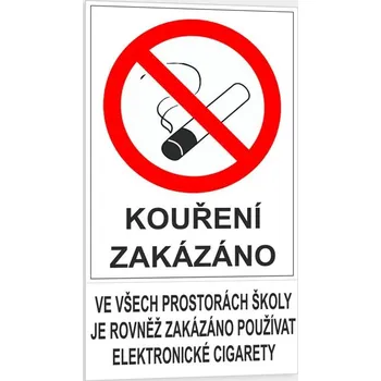 Traiva s.r.o. Kouření zakázáno. Ve všech prostorách školy je rovněž zakázáno používat elektronické cigarety Verze: Samolepka 150 x 270 mm tl. 0.1 mm - Kód: 15239