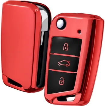 COVERKEYS Obal na klíč, kryt klíče Volkswagen Touran II (od roku 2015>) metalický, červený, s tlačítky