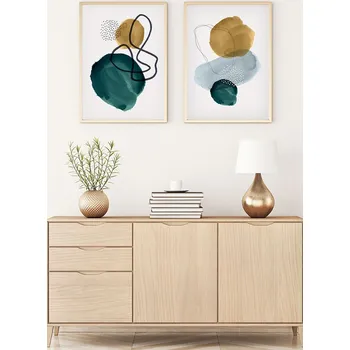 Obraz ASIR Dekorativní obraz MDF Zelené a zlaté akvarely 2 ks