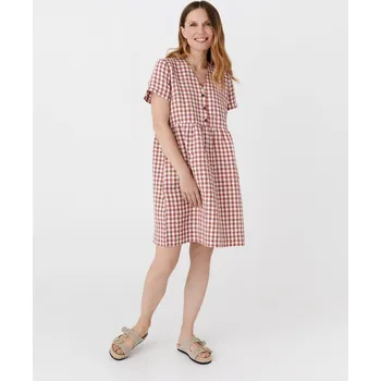 Dámské šaty Magic Linen Midi lněné šaty MACEIO v hliněném ginghamu Velikost: L