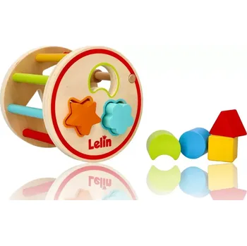 Dřevěná hračka Dřevěný kulatý třídicí box s tvary Lelin
