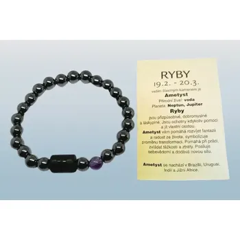 Náramek Hematitový náramek znamení zvěrokruhu Ryby s kartičkou