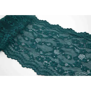 Elastická krajka, vsadka - tmavá zelená - šířka 17 cm