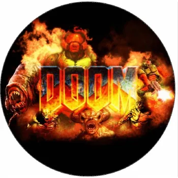 Jedlá dekorace na dort Jedlý papír Doom logo 19,5 cm