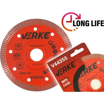 Brusný kotouč Diamantový kotouč 125 mm, pro řezání a broušení kamene a keramiky 1.2mm, Verke V44355