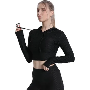 Fitness Crop elastický top s dlouhými rukávy na cvičení i tanec Černá M