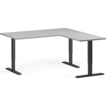 Psací stůl B2B Partner Rohový výškově nastavitelný stůl, 160x160 cm, 3 motory, L/P, černá podnož, šedá