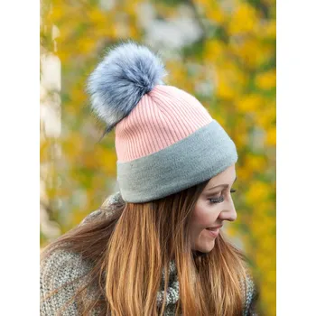 Čepice Dámská čepice s bambulí - růžovo šedá, VELIKOST UNI