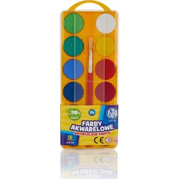 Vodová barva ASTRA Vodové barvy se štětcem průměr 30mm, 12 barev, 83216904