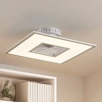 Lampička Lindby LED stropní ventilátor Romea, hranatý, DC, tichý, 60 cm bílá, stříbrná LED 31 W celkem - Doprava zdarma
