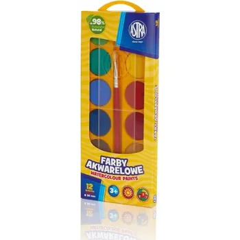 Vodová barva ASTRA Vodové barvy se štětcem průměr 30mm 12 barev, 302118002