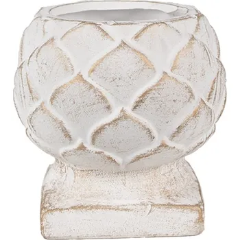 Obal na květináč Bílý cementový obal na květináč ve tvaru obrácené šišky Skylar – 14x14 cm