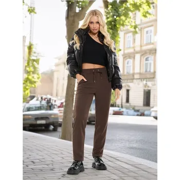 Dámské kalhoty Sinsay - Teplákové kalhoty se širokými nohavicemi - tmavě hnědá - 512AJ-89X - 512AJ-89X-XXS-1