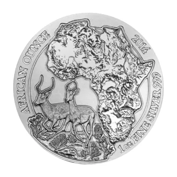 1 unce stříbrná mince Rwanda Antilope - Impala 2014 - leštěná deska