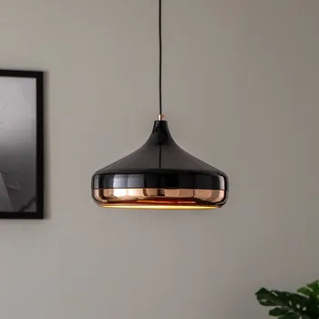Opviq Závěsné svítidlo Yildo 253-S 1-light Ø36cm černá/měděná - Stříška - Ø 10 cm, výška 6 cm černá, měděná 1 x 40 W - Doprava zdarma