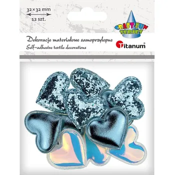 Party dekorace Dekorace, samolepící, látková, METALICKÁ SRDCE - MODRÁ, 3,2x2,9 cm, 12ks/bal.