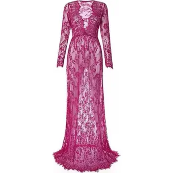 Dámské šaty Krajkové šaty s dlouhým rukávem na těhotenské focení (8 barevných variant) Barva: Fialová, Velikost: 3XL