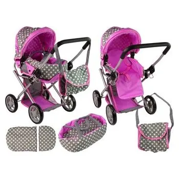 Wózek dla lalek spacerówka 2w1 szaro różowy