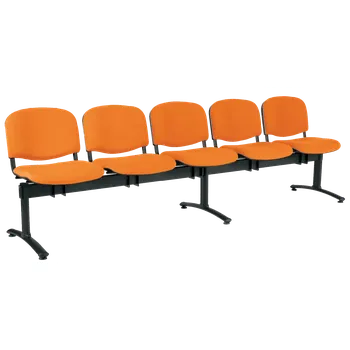 CL - 25, čalouněná lavice do čekárny, 5-sedák, koženka AN - 030 oranžová, kostra černá