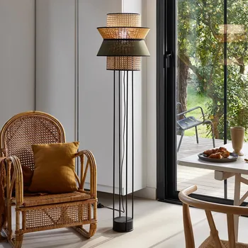 Lampička MARKET SET Singapour DBL stojací lampa, khaki/curry khaki, kari, světlé dřevo, černá 1 x 40 W - Doprava zdarma