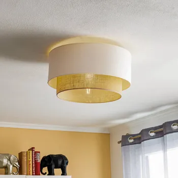 Duolla Stropní světlo Boho, Ø 45 cm, ecru/juta - Stříška - Ø 10 cm, výška 5 cm krémová, hnědá 1 x 15 W LED - Doprava zdarma