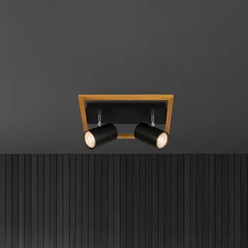 Lampička Briloner Stropní bod Frey dřevěný rám GU10 černý 2 světla černá, světlé dřevo 2 x 9 W LED - Doprava zdarma