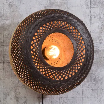 Lampička GOOD & MOJO Palawan nástěnné světlo černá Ø40cm - délka kabelu 250 cm; nástěnný držák - Ø 12 cm, hloubka 2,5 cm černá, přírodní 1 x 60 W - Doprava zdarma